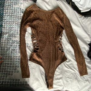 Fashion nova brown/gold glitter bodysuit
